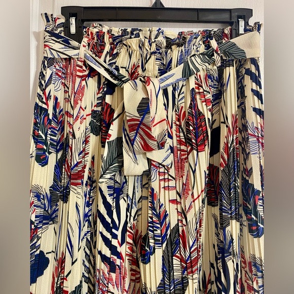 Alice Blue Pleated Wide Leg Tropical Novelty Flowy Belted Pants Size Medium - Picture 2 of 10